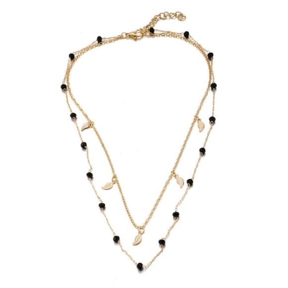 Double layered necklace Feathers and black beans zinc allow - Picture 1 of 12